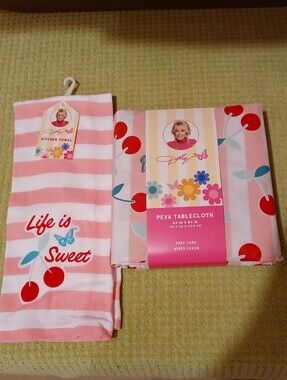 Set of DG Dolly Parton Summer 2026 Cherries PEVA Tablecloth & Kitchen Towel NWT